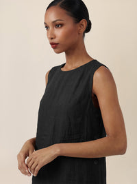 APART Leinenkleid mit seitlicher Knopfleiste | schwarz