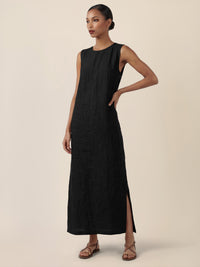 APART Leinenkleid mit seitlicher Knopfleiste | schwarz