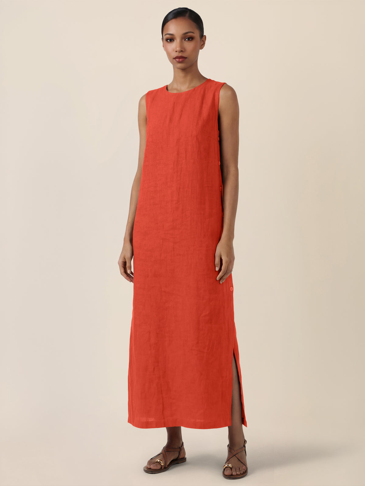 APART Leinenkleid mit seitlicher Knopfleiste | orange