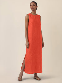 APART Leinenkleid mit seitlicher Knopfleiste | orange