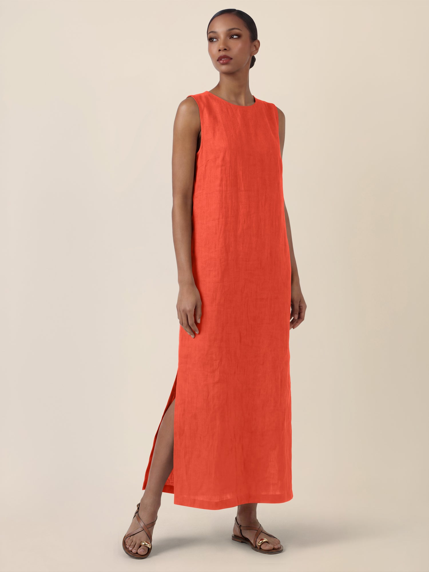 APART Leinenkleid mit seitlicher Knopfleiste | orange