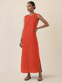 APART Leinenkleid mit seitlicher Knopfleiste | orange