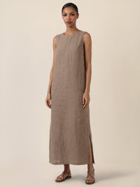 APART Leinenkleid mit seitlicher Knopfleiste | cappuccino