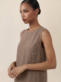 APART Leinenkleid mit seitlicher Knopfleiste | cappuccino