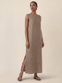 APART Leinenkleid mit seitlicher Knopfleiste | cappuccino