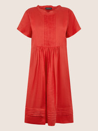 APART Luftiges Leinenkleid mit Zierfalten | orange