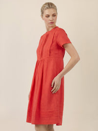 APART Luftiges Leinenkleid mit Zierfalten | orange