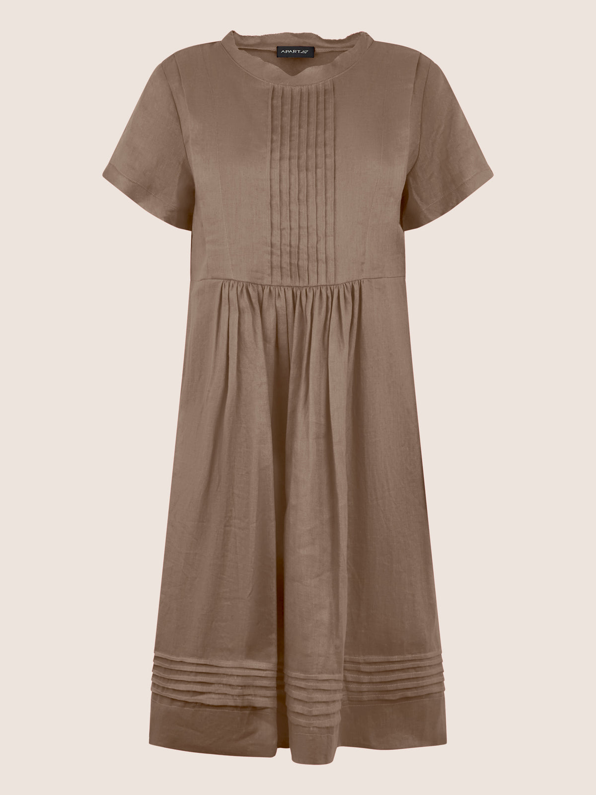 APART Luftiges Leinenkleid mit Zierfalten | cappuccino