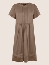 APART Luftiges Leinenkleid mit Zierfalten | cappuccino