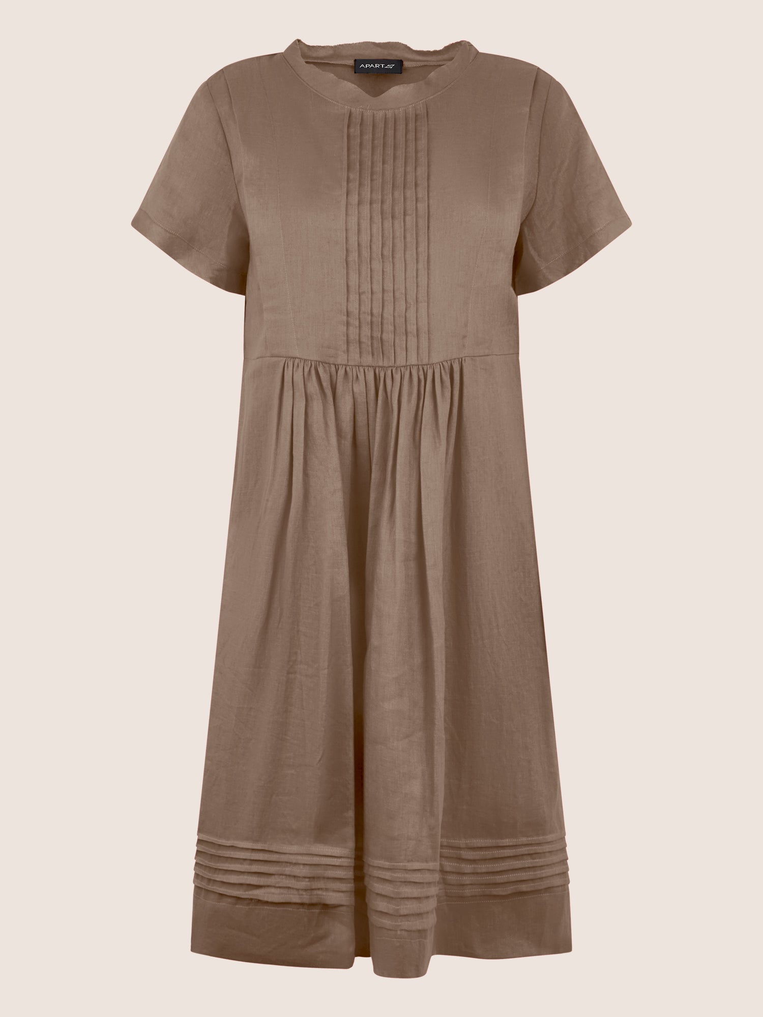 APART Luftiges Leinenkleid mit Zierfalten | cappuccino