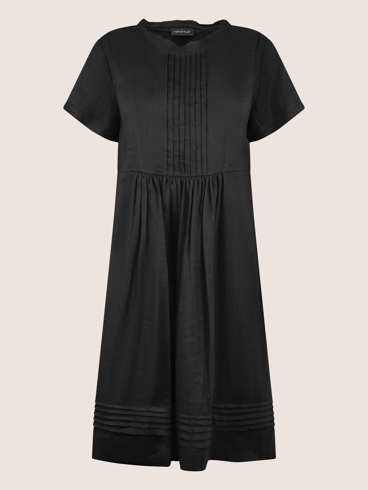 APART Luftiges Leinenkleid mit Zierfalten | schwarz