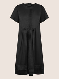 APART Luftiges Leinenkleid mit Zierfalten | schwarz