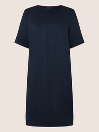 APART Locker geschnittenes Leinenkleid mit V-Ausschnitt | nachtblau