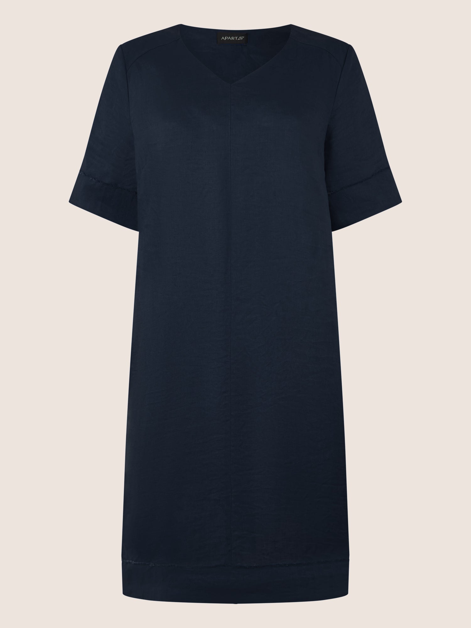 APART Locker geschnittenes Leinenkleid mit V-Ausschnitt | nachtblau