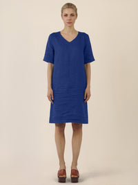 APART Locker geschnittenes Leinenkleid mit V-Ausschnitt | royalblau