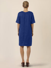 APART Locker geschnittenes Leinenkleid mit V-Ausschnitt | royalblau