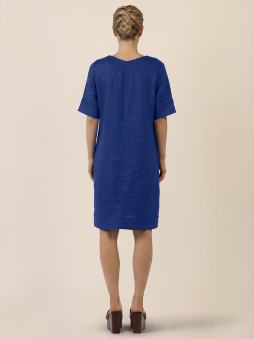 APART Locker geschnittenes Leinenkleid mit V-Ausschnitt | royalblau image 1
