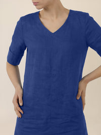 APART Locker geschnittenes Leinenkleid mit V-Ausschnitt | royalblau