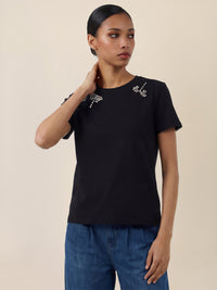 APART T-Shirt mit Schmuckstein-Dekor | schwarz