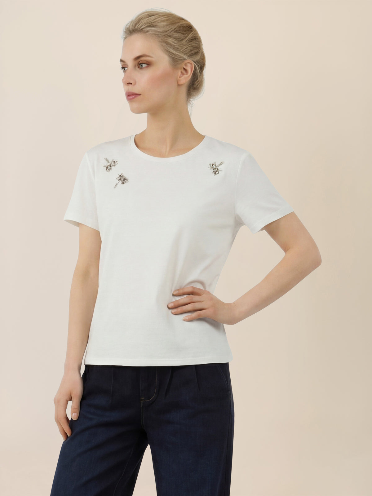 APART T-Shirt mit Schmuckstein-Dekor | creme