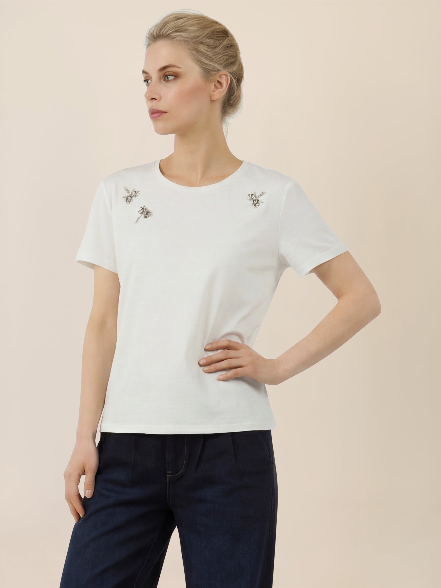 APART T-Shirt mit Schmuckstein-Dekor | creme