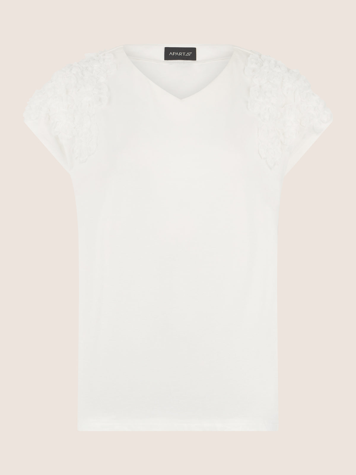 APART Shirt mit V-Ausschnitt und 3D-Blüten | creme