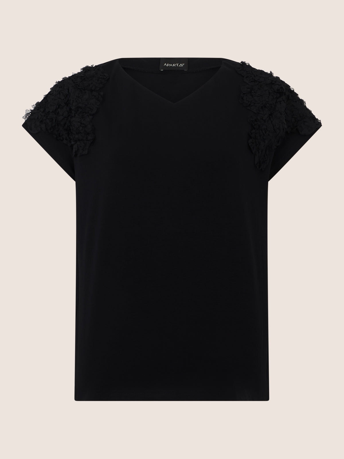 APART Shirt mit V-Ausschnitt und 3D-Blüten | schwarz