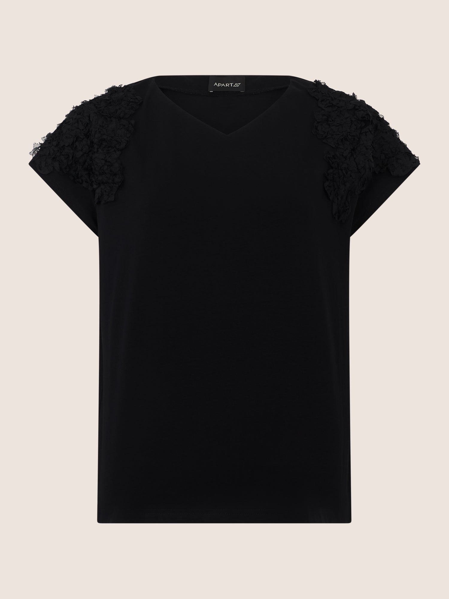 APART Shirt mit V-Ausschnitt und 3D-Blüten | schwarz
