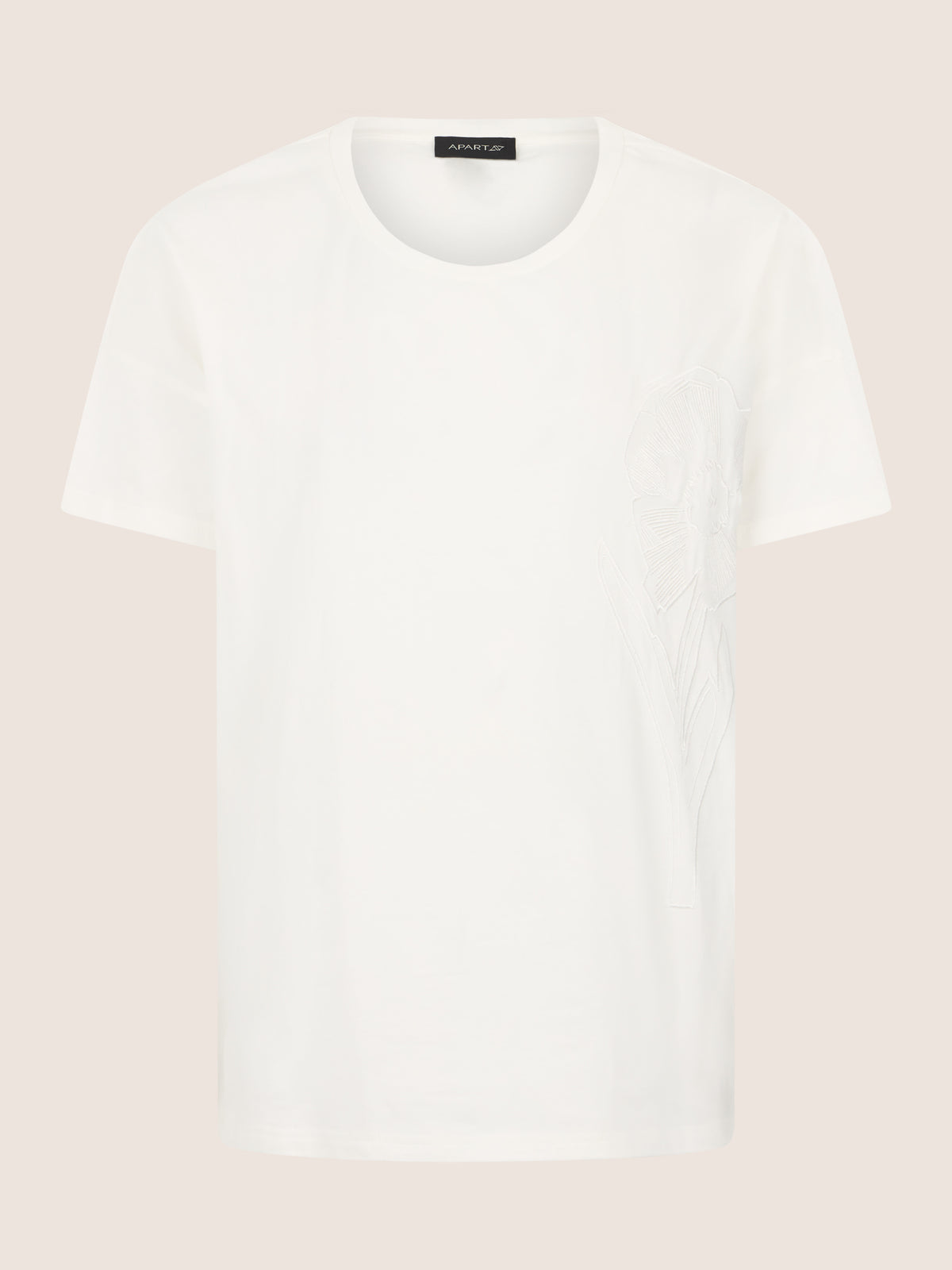 APART T-Shirt mit floraler Ton-in-Ton-Stickerei | creme