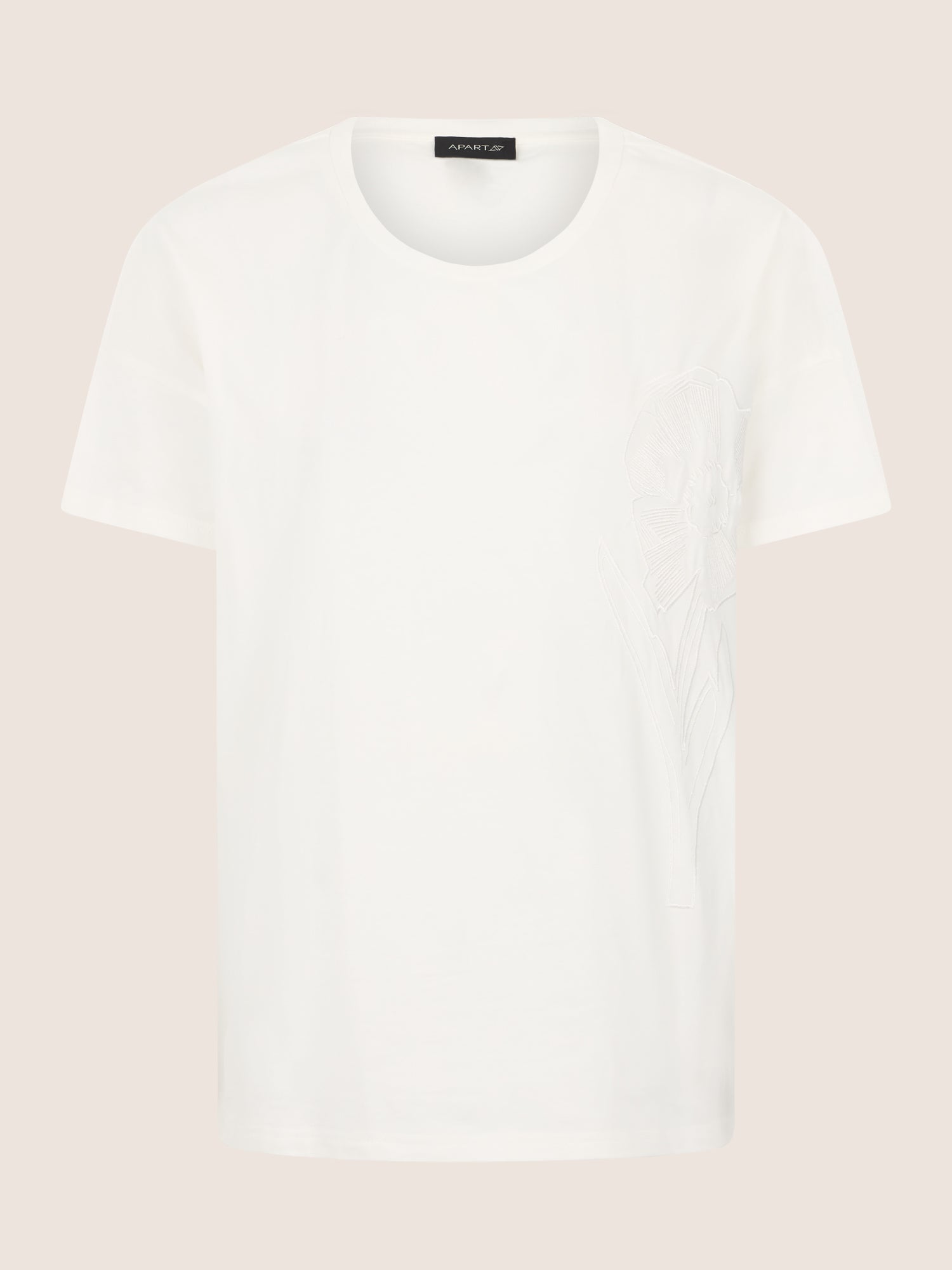 APART T-Shirt mit floraler Ton-in-Ton-Stickerei | creme