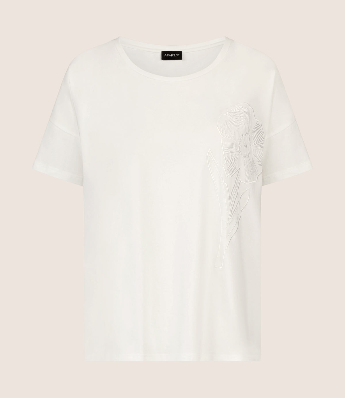 APART T-Shirt mit floraler Ton-in-Ton-Stickerei | creme