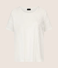 APART T-Shirt mit floraler Ton-in-Ton-Stickerei | creme