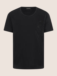 APART T-Shirt mit floraler Ton-in-Ton-Stickerei | schwarz