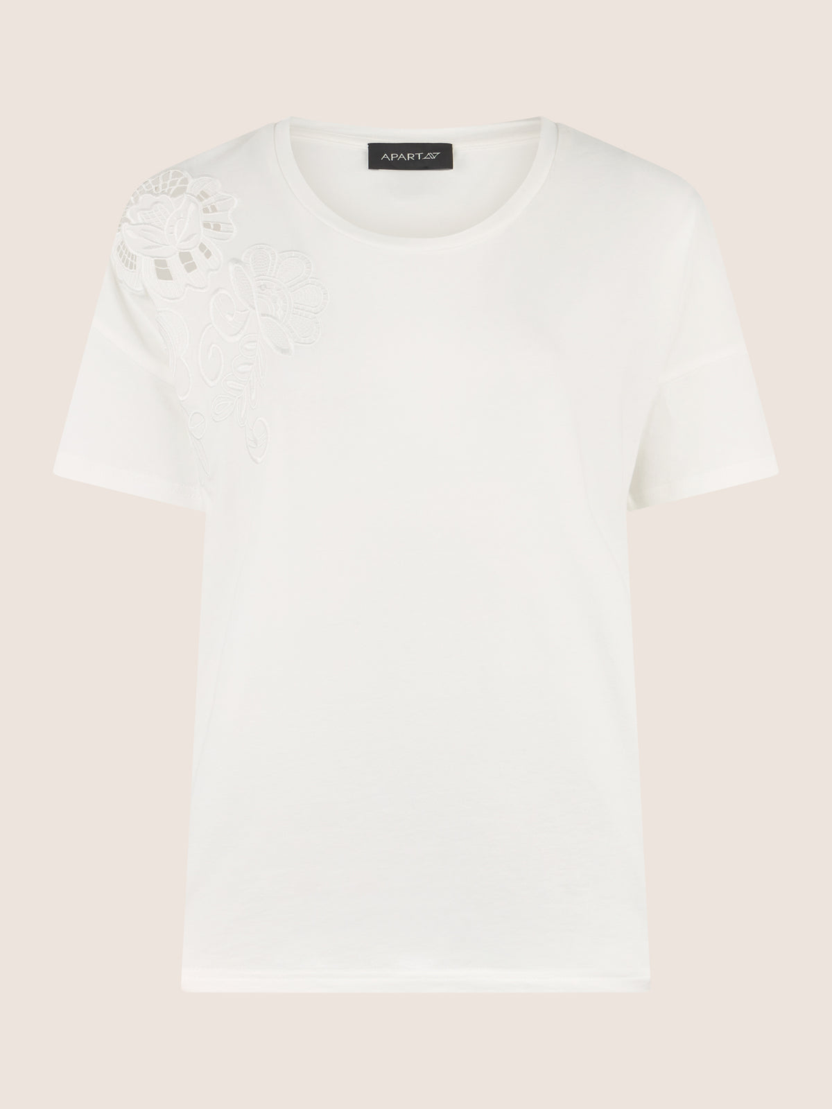 APART T-Shirt mit floraler Spitze auf der Schulter | creme
