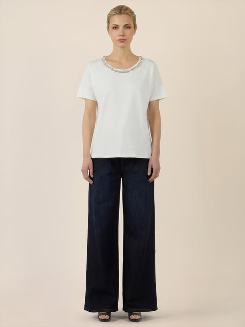 APART T-Shirt mit funkelndem Schmuckkragen | creme image 1