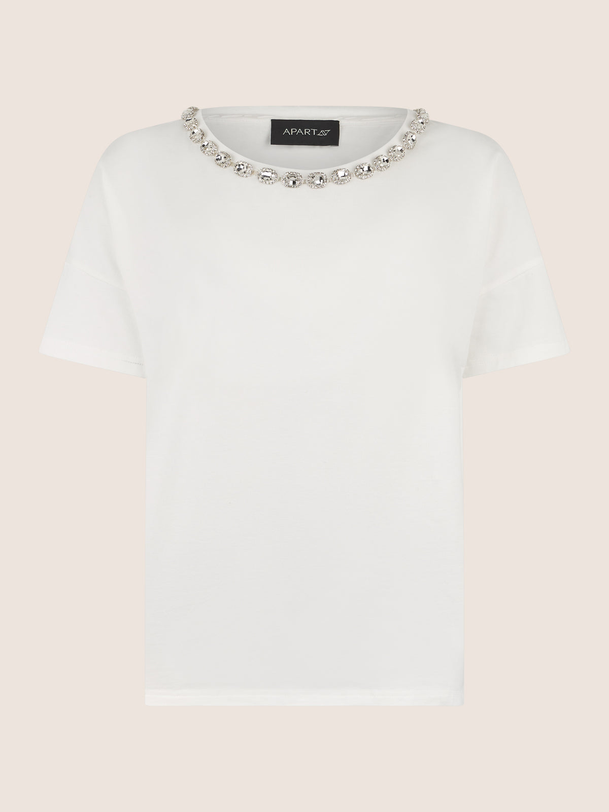 APART T-Shirt mit funkelndem Schmuckkragen | creme