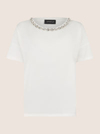 APART T-Shirt mit funkelndem Schmuckkragen | creme