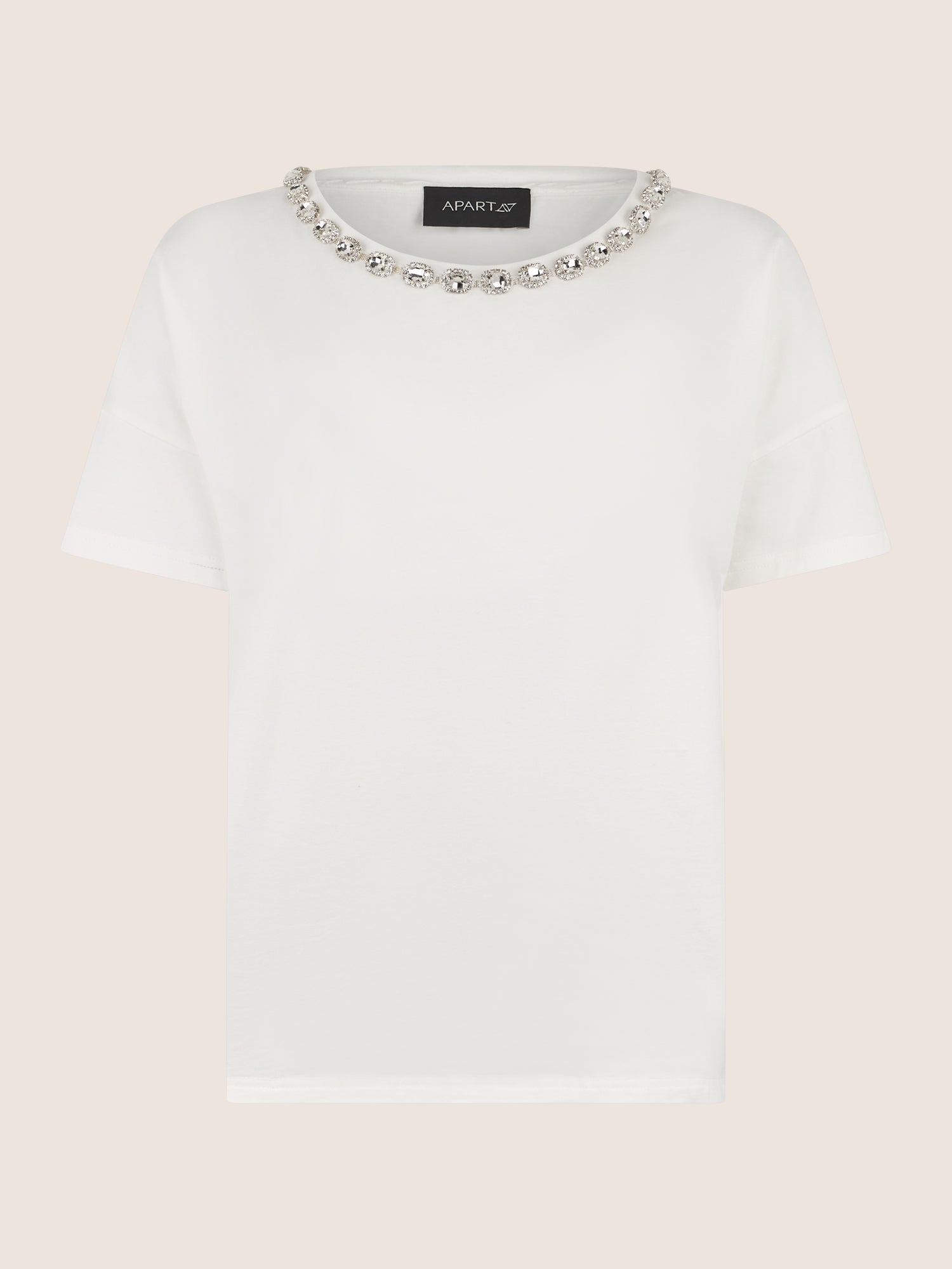 APART T-Shirt mit funkelndem Schmuckkragen | creme