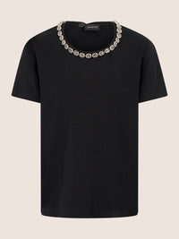 APART T-Shirt mit funkelndem Schmuckkragen | schwarz
