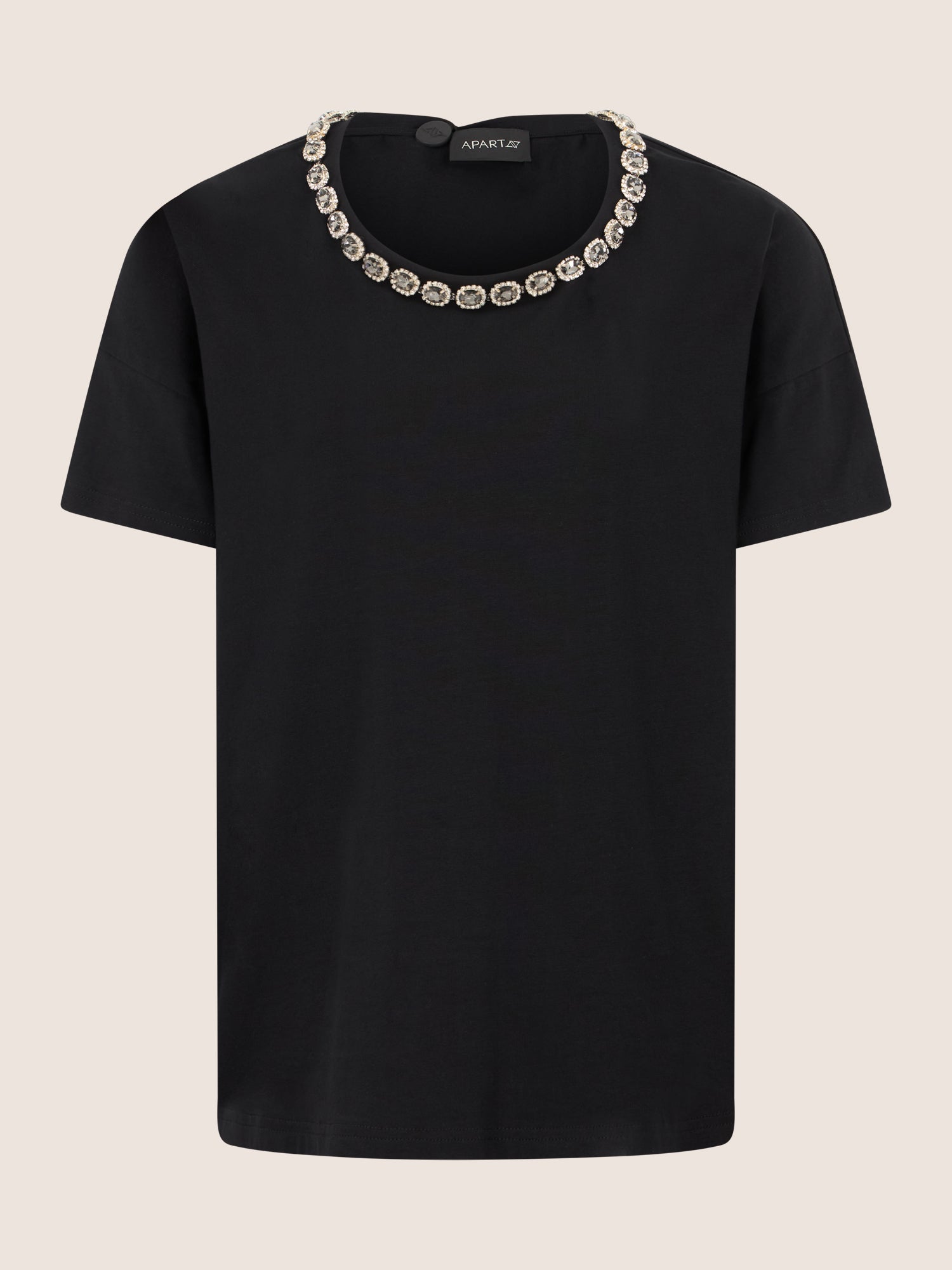 APART T-Shirt mit funkelndem Schmuckkragen | schwarz