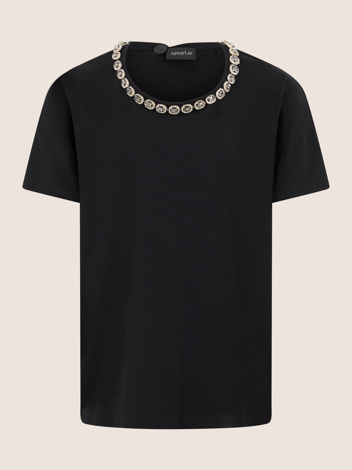 APART T-Shirt mit funkelndem Schmuckkragen | schwarz