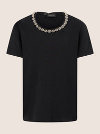 APART T-Shirt mit funkelndem Schmuckkragen | schwarz