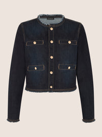 APART Cropped Jeansjacke mit Fransensaum | dunkelblau