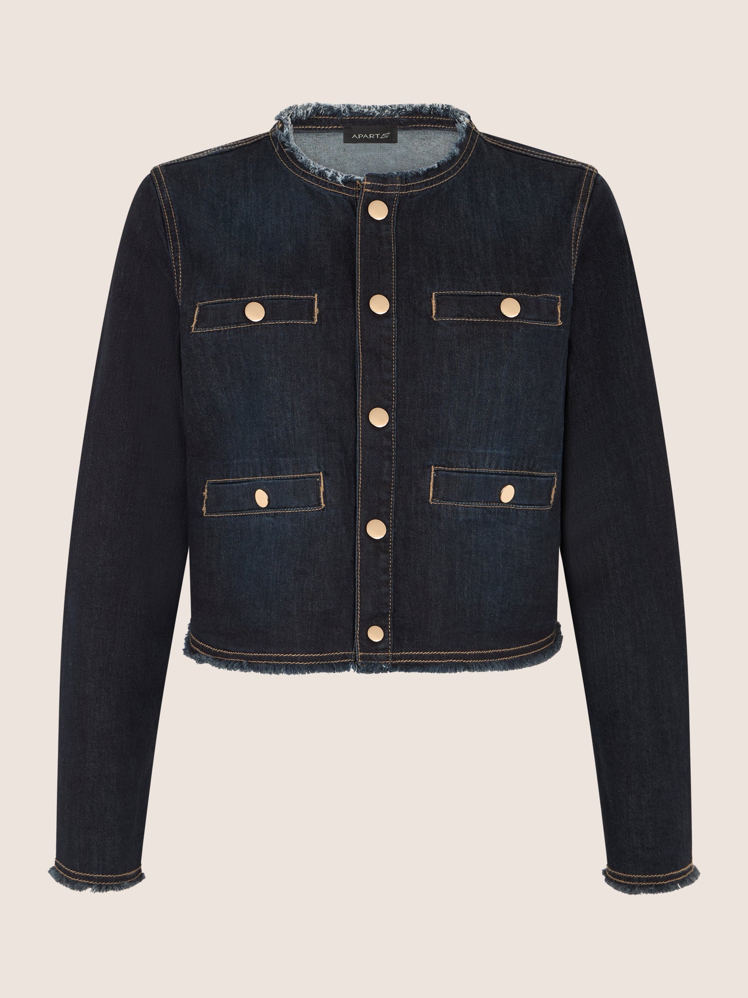 APART Cropped Jeansjacke mit Fransensaum | dunkelblau
