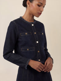 APART Cropped Jeansjacke mit Fransensaum | dunkelblau