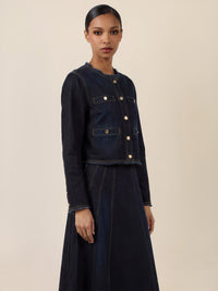 APART Cropped Jeansjacke mit Fransensaum | dunkelblau