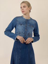 APART Cropped Jeansjacke mit Fransensaum | hellblau