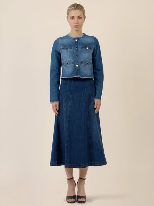 APART Cropped Jeansjacke mit Fransensaum | hellblau image 1