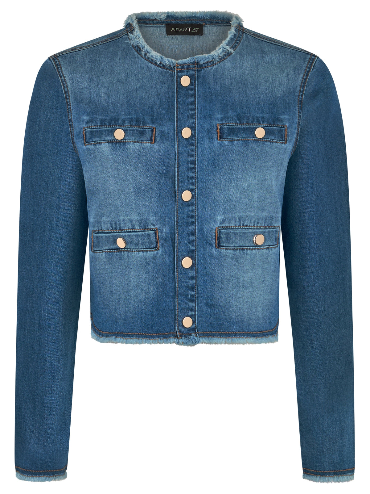 APART Cropped Jeansjacke mit Fransensaum | hellblau