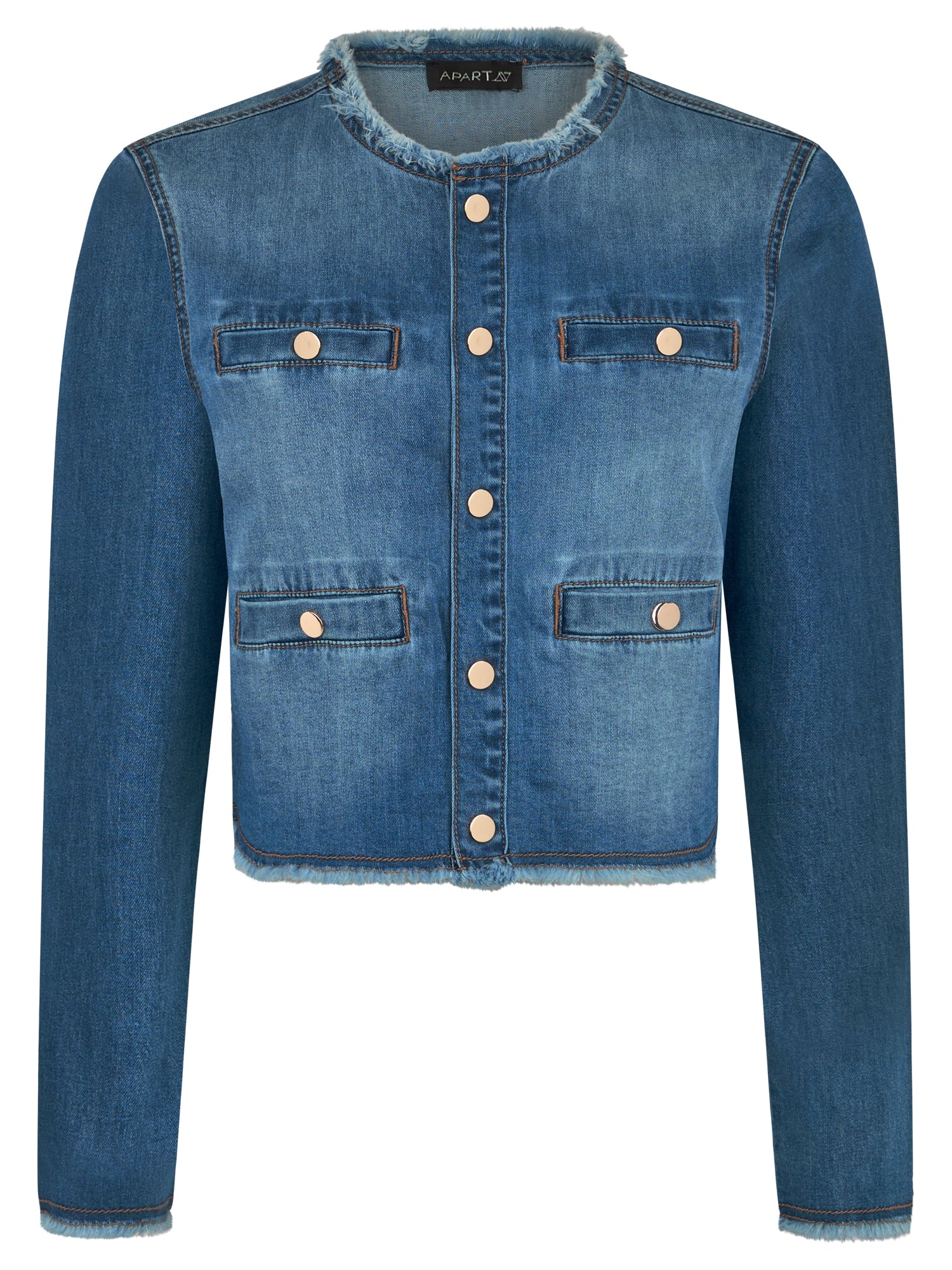 APART Cropped Jeansjacke mit Fransensaum | hellblau